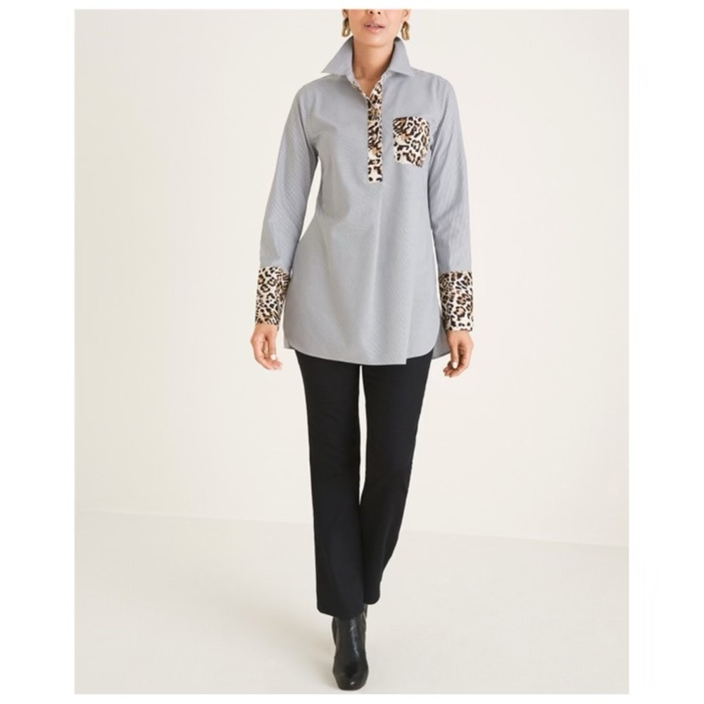 ALL-SEASONS STRIPED AND ANIMAL-PRINT PULLOVER TUNIC - Picture 3 of 5